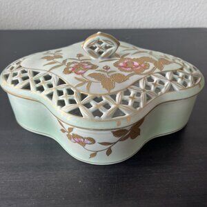 Vintage Moriage Bisque Trinket Box // Hand Painted in Japan Toshiro Shoten